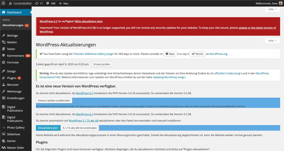 wordpress no updates